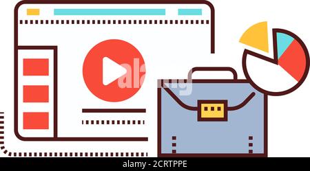 Business und Marketing Blog Website Farblinie Symbol. Online-Video-Streaming für Business Speaker. Produktwerbung, Vertriebswachstumsstrategien. Piktogramm Stock Vektor
