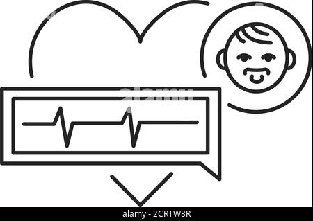 Symbol für die schwarze Linie für die Kardiologie bei Kindern. Pulsmessung, Herzdiagnose bei Kindern. Piktogramm für Webseite, mobile App, Promo. UI UX GUI DESIGN Stock Vektor