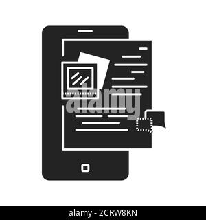 Storytelling schwarzes Glyphen-Symbol. Digitales Marketing. Piktogramm für Webseite, mobile App, Promo. UI UX GUI Design Element. Stock Vektor