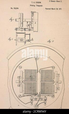 . Sammlung von US-Patenten, die Thomas A. Edison, 1869-1884 erteilt wurden. Stockfoto