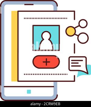 Symbol für die Farblinie der Kontoregistrierung. Social-Media-Informationsschild. Blog auf dem Smartphone erstellen. Piktogramm für Webseite, mobile App, Promo. UI-UX-GUI Stock Vektor