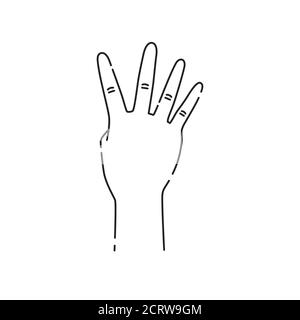 Vier Finger Gestenlinie schwarzes Symbol. Finger nach oben bewegen Skizzenelement. Piktogramm für Webseite, mobile App, Promo. UI UX GUI Design Element Stock Vektor