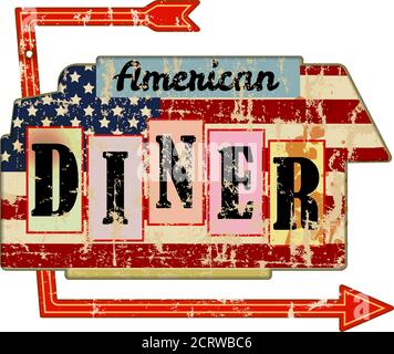 Grungy american Diner Zeichen, Retro grungy Vektor Illustration Stock Vektor