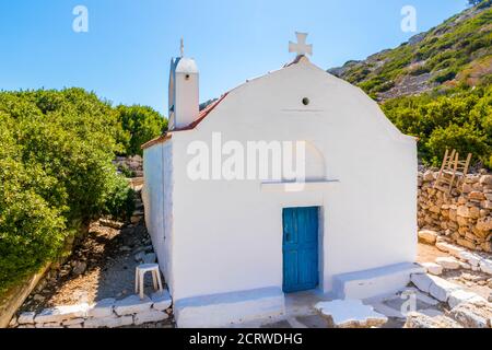 Alte byzantinische Kapelle der Heiligen Sophia (Agia Sofia) auf der Insel Saria, Insel Karpathos, Griechenland Stockfoto