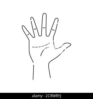 Fünf Finger Gestenlinie schwarzes Symbol. Finger nach oben bewegen Skizzenelement. Piktogramm für Webseite, mobile App, Promo. Bearbeitbare Kontur. Von Hand gezeichnet Stock Vektor