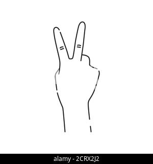 Zwei Finger Gestenlinie schwarzes Symbol. Peace Hand Gesture Skizzenelement. Piktogramm für Webseite, mobile App, Promo. Bearbeitbare Kontur. Von Hand gezeichnet Stock Vektor