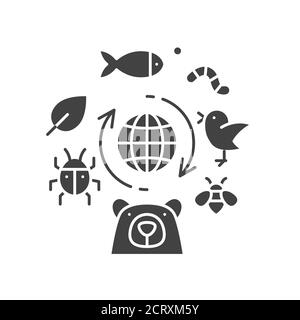 Artenvielfalt schwarze Glyphe Symbol. Umweltschutz. Für Webseite, App anmelden. UI UX GUI Design Element Stock Vektor