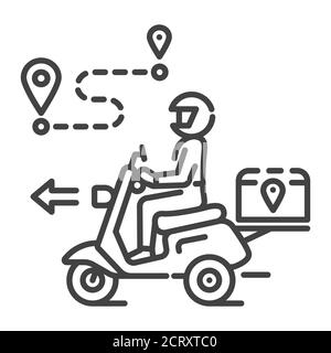 Symbol für die schwarze Linie der Kurierzustellung. Mann fährt Motorrad. Expressversand. Für Webseite, App anmelden. UI UX GUI Design Element. Bearbeitbare Kontur Stock Vektor