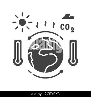 Schwarzes Glyphensymbol für den Klimawandel. Umweltprobleme. Für Webseite, App anmelden. UI UX GUI Design Element. Stock Vektor