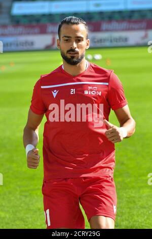 20.09.2020, St. Gallen, Kybunpark, Fußball Super League: FC St.Gallen 1879 - FC Sion, # 21 Dennis Iapichino (Sion) Quelle: SPP Sport Pressefoto. /Alamy Live Nachrichten Stockfoto