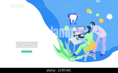 Zahnmedizin und Stomatologie Dienstleistungen Website Banner flache Vektor Illustration. Stock Vektor