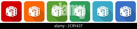 Würfel, Spiel, Casino Icon Set, flaches Design Vektor Illustration in 6 Farben Optionen für webdesign und mobile Anwendungen Stock Vektor