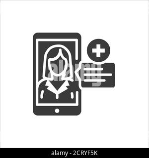 Online-Gesundheitsberatung über Smartphone Glyphe schwarzes Symbol. Medizinische Klinik Kommunikation mit dem Patienten. Mobile App. Piktogramm für Web, mobile App Stock Vektor