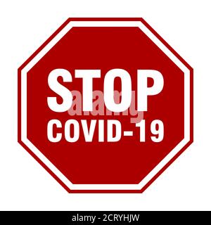 Stop Covid-19 Coronavirus Verbreitet Achteckigen Verkehrszeichenstil-Symbol. Vektorbild. Stock Vektor