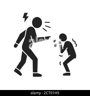 Elternteil Mobbing Kind schwarz Glyphe Symbol. Menschenrechte. Kindesmissbrauch. Gewalt in der Familie. Registrieren Sie sich für Webseite, mobile App, Schaltfläche, Logo. Stock Vektor