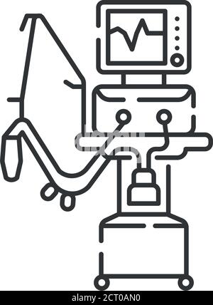 Schwarzes Symbol für die Linie des medizinischen Beatmungsgeräts. Künstliche Beatmung der Lunge Konzept. Melden Sie sich für Webseite, mobile App. Vektor isoliertes Element. Stock Vektor