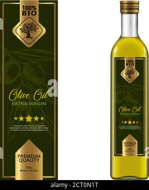 Olivenöletiketten Kollektion. Handgezeichnete Vektor-Illustration-Vorlagen für Olivenöl-Verpackung Stock Vektor