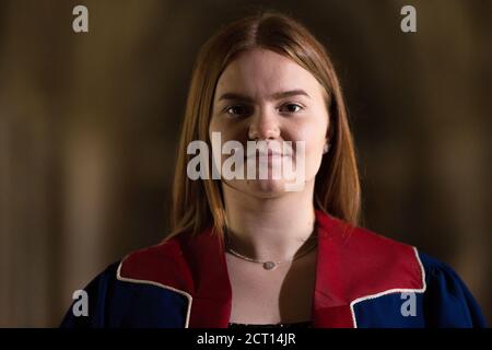 Glasgow, Schottland, Großbritannien. 20. September 2020. Im Bild: Emma Margaret Currie, 2020/21 Präsidentin der University of Glasgow Conservative and Unionist Association, ursprünglich 1836 als Robert Peel Club gegründet, der heute die älteste konservative und unionistische Association im Vereinigten Königreich ist. Quelle: Colin Fisher/Alamy Live News. Stockfoto