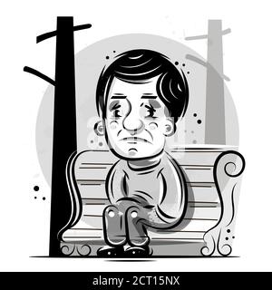 Einzelperson Sitzt Und Denkt, Bereit Für Ihr Design, Grußkarte, Banner. Vektor Stock Vektor