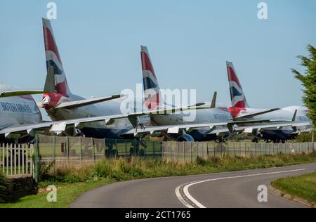 Kemble, Gloucestershire, England, Großbritannien. 2020. British Airways 747 Flugzeuge Reihen sich für die Demontage am Flughafen Cotswold wegen Covid-Epidemie. Stockfoto