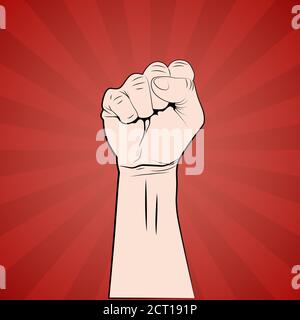 Hand mit Faust angehoben Protest oder Revolution Plakat. Vektor Stock Vektor
