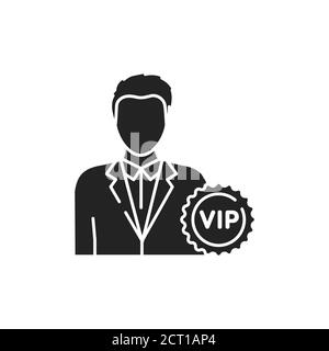 Schwarzes Symbol für VIP-Person-Glyphe. Exklusive Mitgliedschaft. Registrieren Sie sich für Webseite, mobile App, Schaltfläche, Logo. Stock Vektor