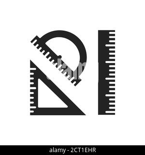 Lineale schwarzes Glyphen-Symbol. Messwerkzeuge: Lineal, Dreieck, Winkelmesser. Korrekte Form und Größen. Schule, Bürobedarf. Melden Sie sich für Webseite, mobile App Stock Vektor