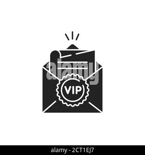 Schwarzes VIP-Symbol für Einladung. Umschlag mit Brief. Premium-Karte für Party. Schaltfläche für Web- oder mobile App. Stock Vektor