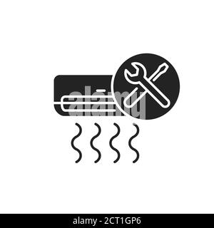 Einbau der Klimaanlage, schwarzes Glyphensymbol. Montage und Einstellung der Klimaanlage. Handwerker-Service. Piktogramm für Webseite, mobile App, Promo Stock Vektor