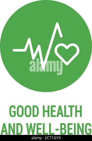 Gute Gesundheit und Wohlbefinden Farbe Symbol. Soziale Verantwortung des Unternehmens. Nachhaltige Entwicklungsziele. SDG-Farbzeichen. Piktogramm für Anzeige, Web, Handy Stock Vektor