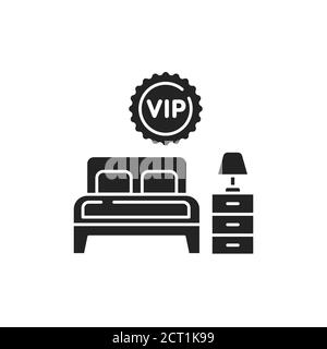 VIP-Hotelzimmer mit schwarzem Glyphen-Symbol. Luxuriöser Service. Registrieren Sie sich für Webseite, mobile App, Schaltfläche, Logo. Vektor-isolierte Schaltfläche. Stock Vektor