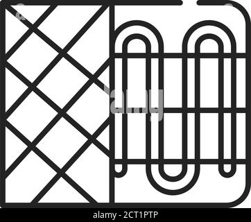 Symbol für schwarze Linie der Heizung. Gerät zur Wärmeversorgung, zum Beispiel ein Heizkörper oder ein Konvektor. Piktogramm für Webseite, mobile App, Promo. UI UX GUI DESIGN Stock Vektor
