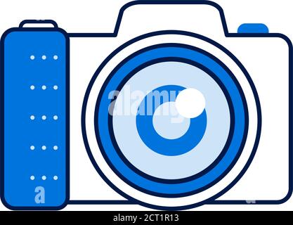 Symbol für die Farblinie der Fotokamera. Fotositzung. Elektronisches Gerät. Aufnehmen von Bildern. Piktogramm für Webseite, mobile App, Promo. UI UX GUI Design Element Stock Vektor