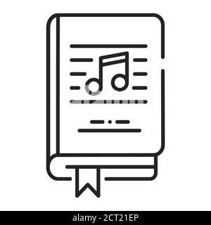 Schwarzes Symbol für das Musikbuch. Grundkenntnisse über Musik, Noten, Instrumente. Matherial für musikalisches Thema. Piktogramm für Webseite, mobile App, Promo Stock Vektor