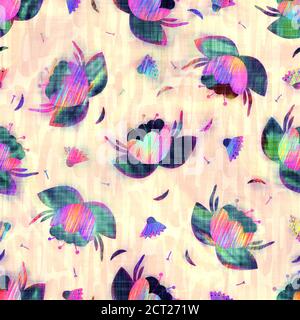 Verschwommener Regenbogen Glitch künstlerische florale Textur Hintergrund. Unregelmäßige Blutung Aquarell Krawatte Farbstoff nahtlose Muster. Ombre verzerrte Boho Blume ganz Stockfoto