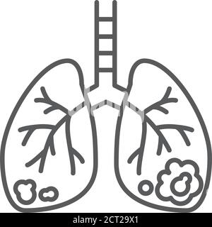 Schwarzes Symbol für Lungenkrebslinie. Konzept der menschlichen Organe. Maligner Neoplasma. Registrieren Sie sich für Webseite, mobile App, Schaltfläche, Logo. Stock Vektor