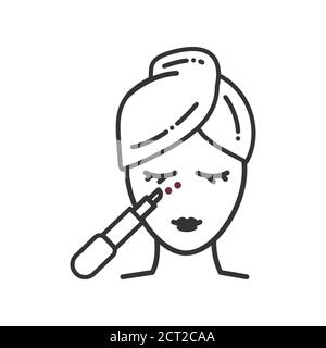 Symbol für die Hautpflege-Farblinie. Frau mit Augengel Zeichen. SPA, kosmetische Verfahren. Piktogramm für Webseite, mobile App, Promo. UI UX GUI Design Element. Stock Vektor