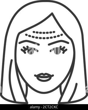 Stirnlift Symbol für schwarze Linie. Kosmetische Chirurgie. Hautpflege. Gesichtsverjüngung. Blonde Frau Konzept. Registrieren Sie sich für Webseite, mobile App, Banner, soziale Netzwerke Stock Vektor