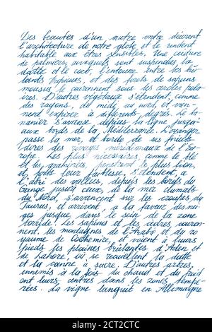 Handgeschriebener unlesbarer Text. Handschrift. Kalligraphie. Unterschrift. Brief. Abstrakter Texturhintergrund Stockfoto