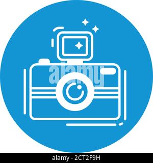 Symbol für die Linie der Fotokamera mit der Farblinie. Fotositzung. Aufnehmen von Bildern. Melden Sie sich für Webseite, mobile App, Banner an. Piktogramm UI UX GUI isoliertes Element. Vektor Stock Vektor