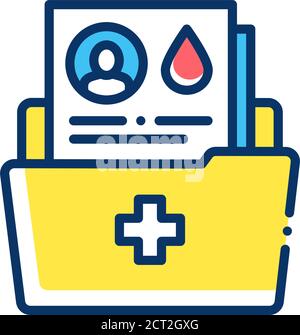 Symbol für die Farbzeile des Ordners für medizinische Dateien. Krankengeschichte des Patienten. Liste der Bluttransfusionsspender Konzept. Piktogramm für Web, mobile App, Promo. Stock Vektor