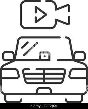 Autonomes Auto mit Videokamera schwarze Linie Symbol. DVR, Fahrbeobachtungskonzept. Fahrerlose Automatik. Piktogramm für Webseite, mobile App, Promo. Stock Vektor
