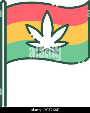 Rastafari Flagge mit Cannabis Farbe Linie Symbol. Blatt Marihuana Zeichen. Piktogramm für Webseite, mobile App, Promo. Stock Vektor