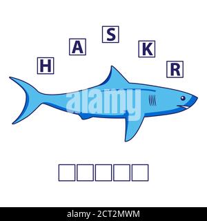 Spiel Wörter Puzzle Shark.Bildung entwickeln child.Riddle für Vorschule. Stock Vektor