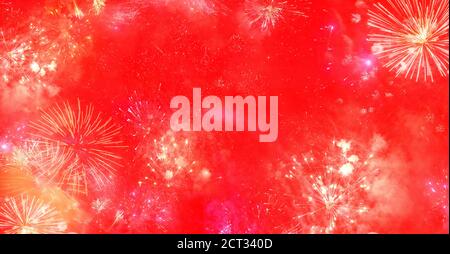 Feuerwerk auf rotem Hintergrund Stockfoto