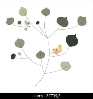 Handgezeichnete Vögel auf einem Baum. Frühlingskonzept Stock Vektor