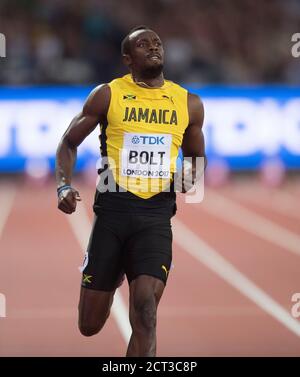 Usain Bolt in den Herren-Halbfinalen 100 m Leichtathletik-Weltmeisterschaften 2017. Bild : © Mark Pain / Alamy Stockfoto