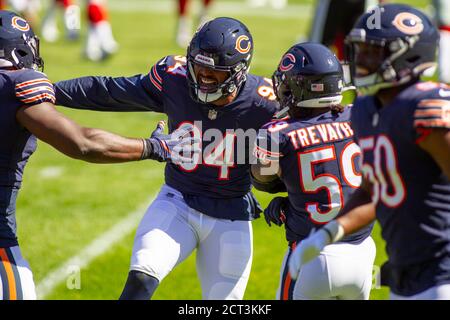 Chicago, Illinois, USA. September 2020. - Bears #94 Robert Quinn feiert seinen Streifensack während des NFL-Spiels zwischen den New York Giants und Chicago Bears im Soldier Field in Chicago, IL. Fotograf: Mike Wulf. Kredit: csm/Alamy Live Nachrichten Stockfoto