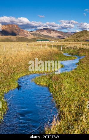 Estancia La Oriental Bauernhöfe, Perito Moreno Nationalpark, Provinz Santa Cruz, Patagonien, Argentinien, Südamerika Stockfoto