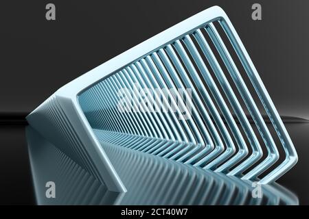 3D-Illustration volumetrische blaue quadratische Schichten auf einem geometrischen monophonen Hintergrund. Quadratisches Portal, Muster. Hintergrund der Technologiegeometrie Stockfoto